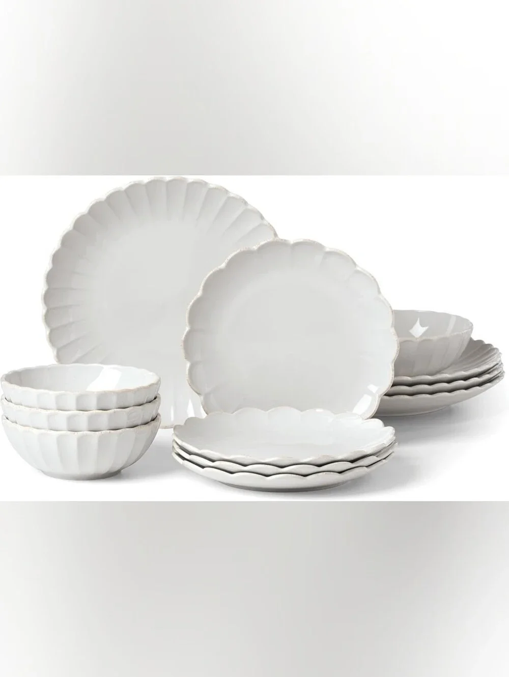 Lenox French Perle Scallop 12 Piece Dinnerware Set, Service for 4